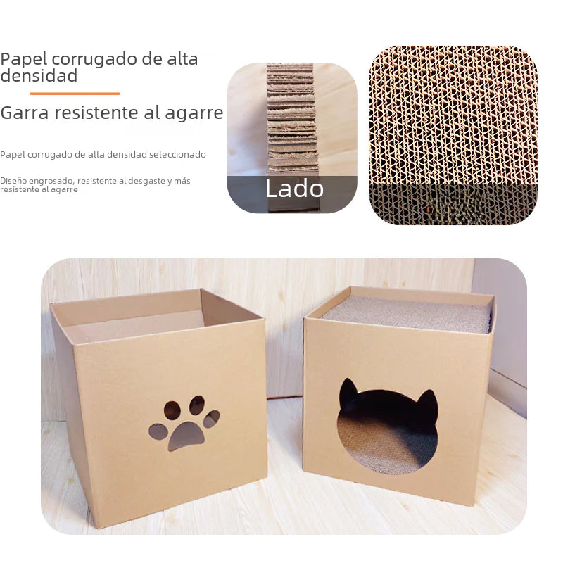 Vertical Feline Scratching Tower with Corrugated House