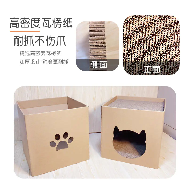 Vertical Feline Scratching Tower with Corrugated House
