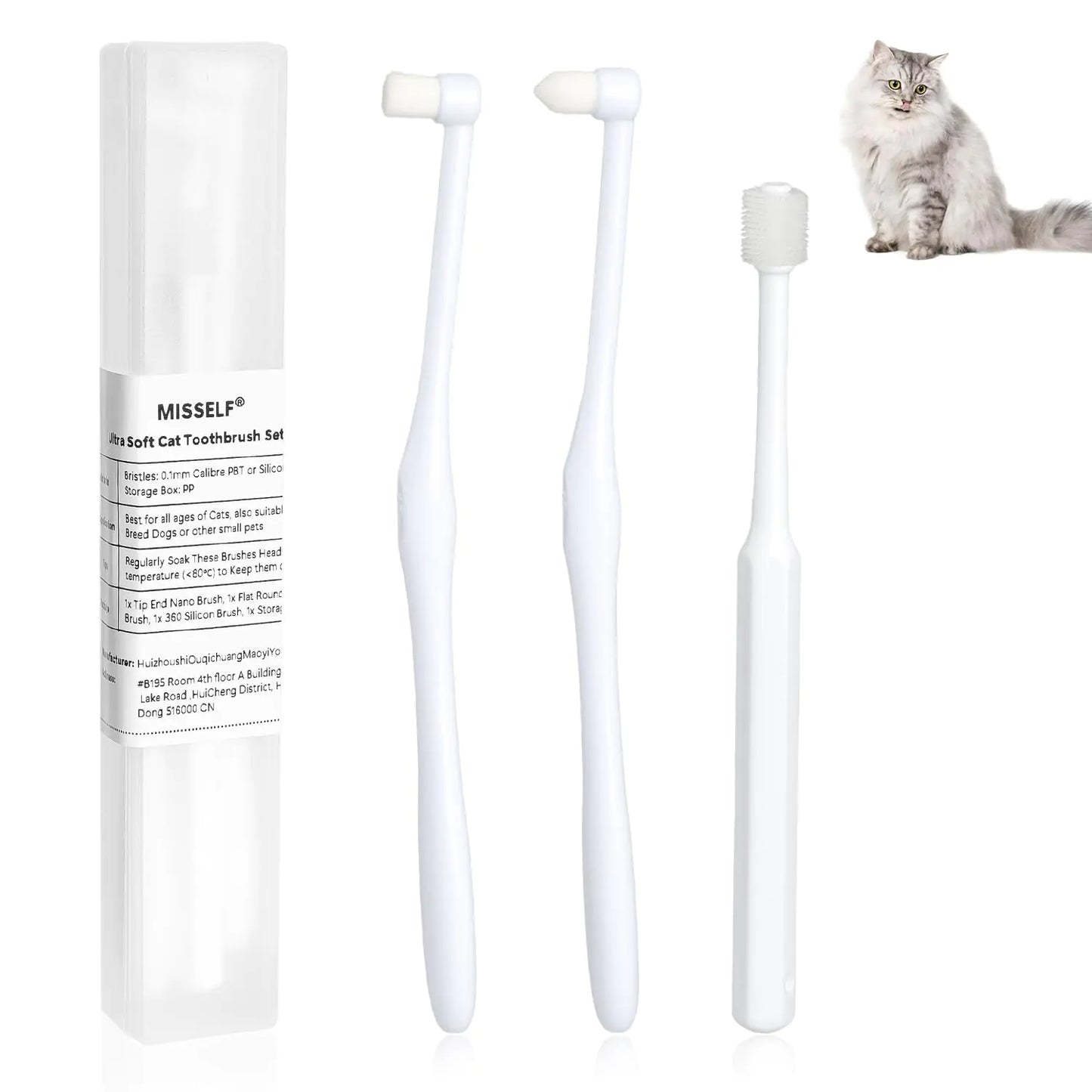 PurrfectSmile Cat Toothbrush Set with Ultra-Soft Silicone Bristles