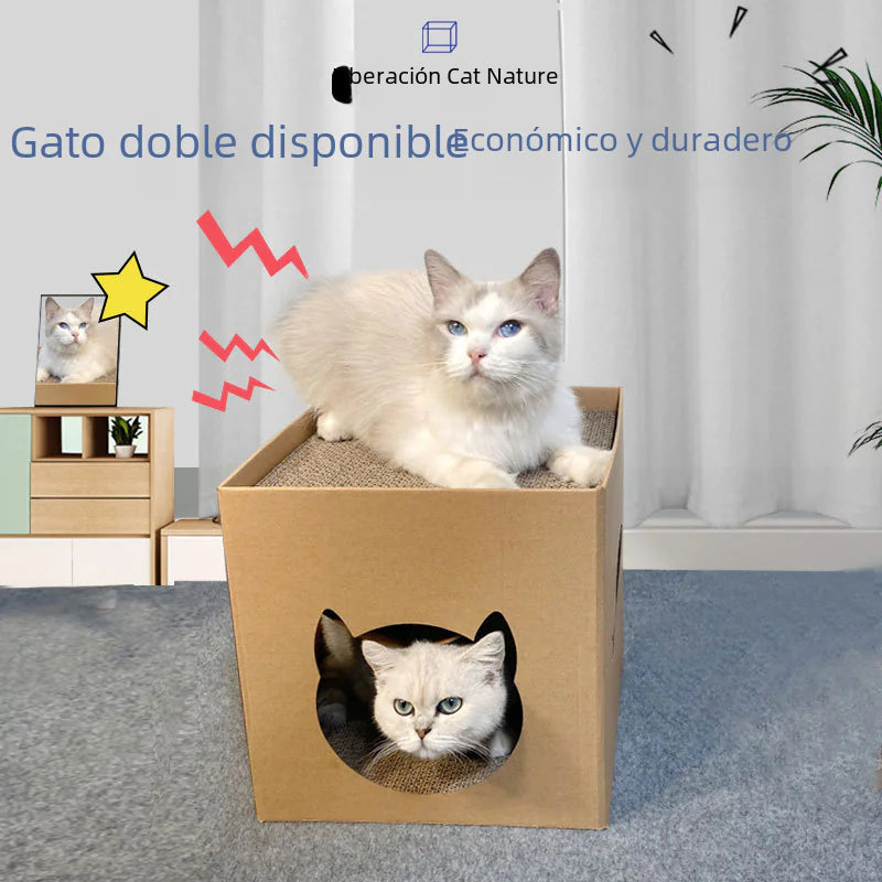 Vertical Feline Scratching Tower with Corrugated House