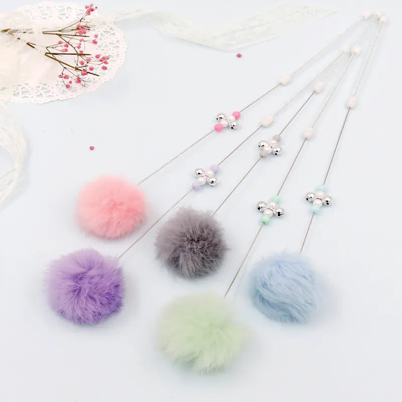 Rainbow Rabbit Fur Cat Toy Wand