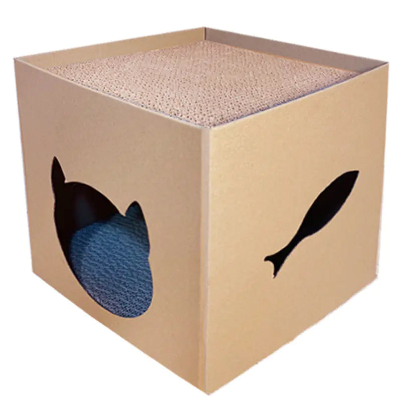 Vertical Feline Scratching Tower with Corrugated House