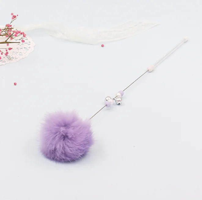 Rainbow Rabbit Fur Cat Toy Wand
