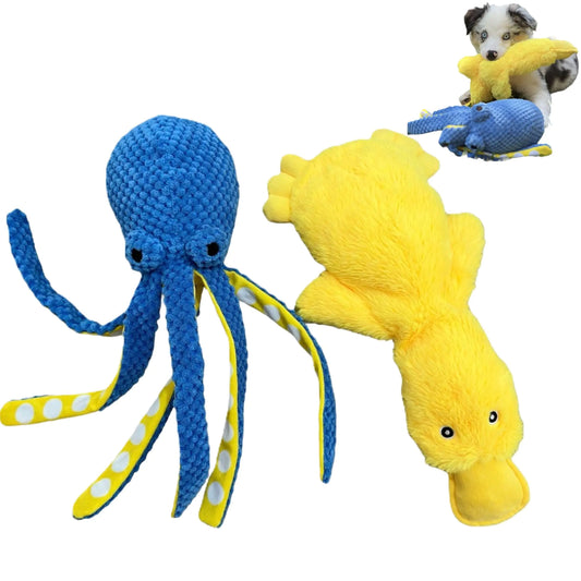 Squeaky Plush Duo - Duck & Octopus Dog Toys