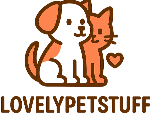 Logo of a dog and cat with a heart, featuring the brand 'Lovely Pet Stuff'.
